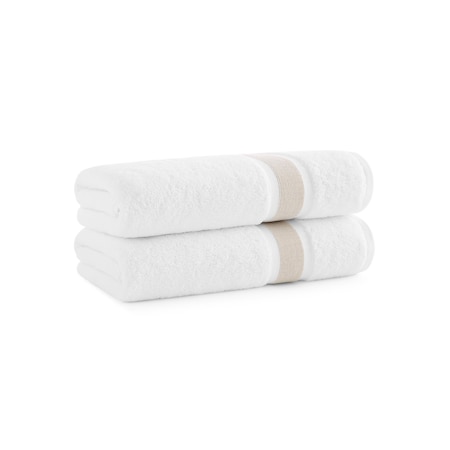 Monarch Brands Aegean Recycled Bath Towels 30in x 60in - Stripe, Beige, 2PK P-BT-RT-3060-BG